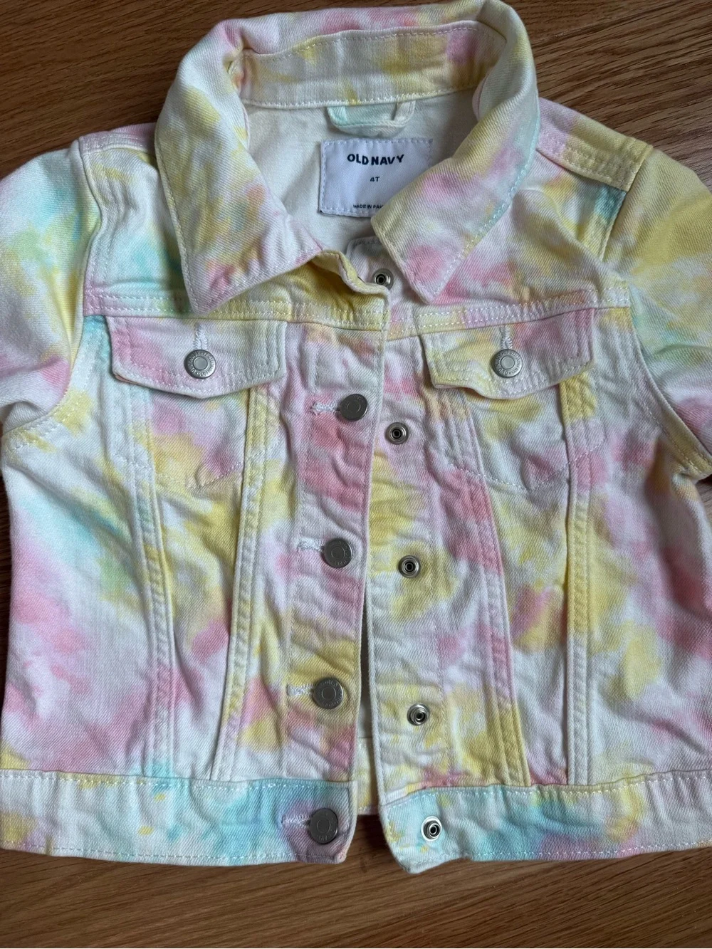 Old Navy Girls Pastel Tie-Dye Denim Jacket - Pink, Yellow, Blue